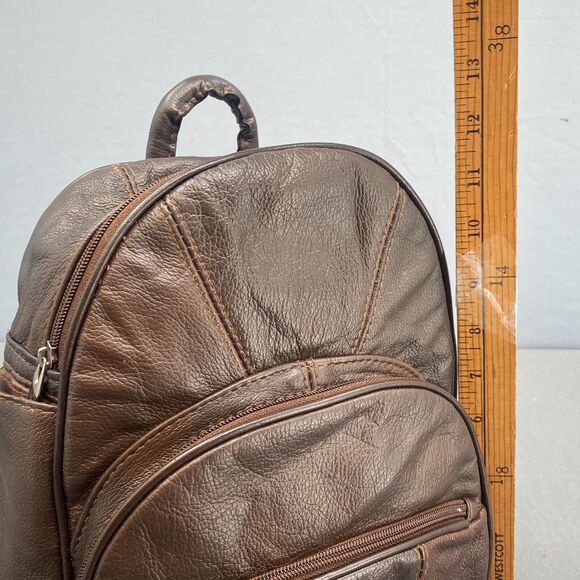 VTG 90s Pebbled Leather Patchwork Backpack Bag Womens Purse Brown Adjustable - Picture 12 of 16